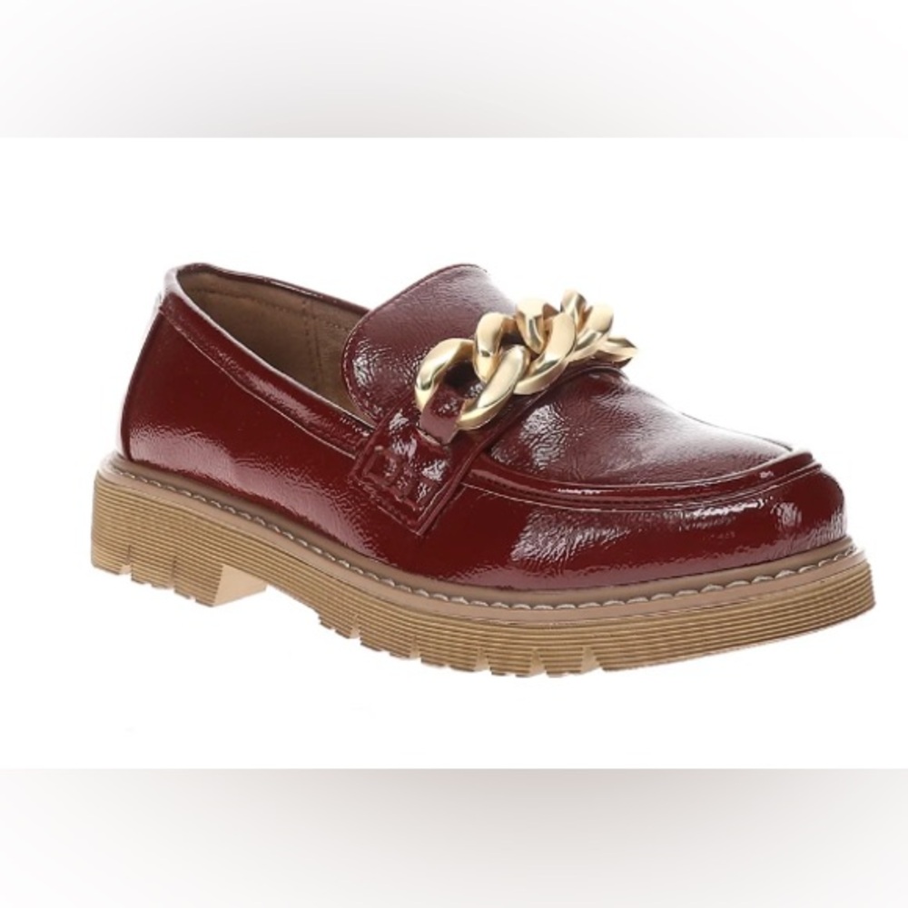 Corky’s Dark Red Patent Loafers/Gold Chain Detail/Lug Sole: Size 6 - Picture 2 of 8